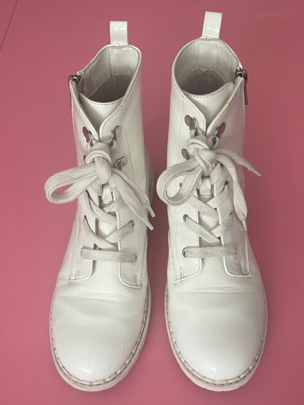 White Lace Up Combat Boots